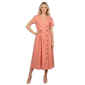 J.Crew Factory Peach Cottagecore Sz2 Button Front Dress Short Sleeves 98% Cotton